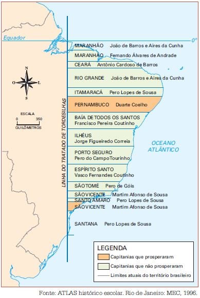 Mapa das capitanias hereditárias